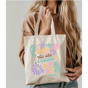 Retro Boho Blommor - det räcker med psykisk hälsa Tygkasse