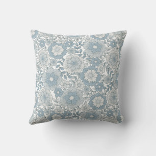 Retro Boho Blue Blommigt Sömlös blomma Mönster Kudde