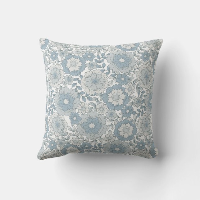 Retro Boho Blue Blommigt Sömlös blomma Mönster Kudde (Baksida)