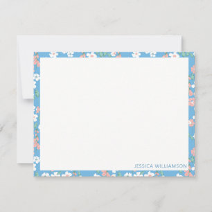 Retro Boho Blue Ditsy Blommigt Personlig Namn Anteckningskort