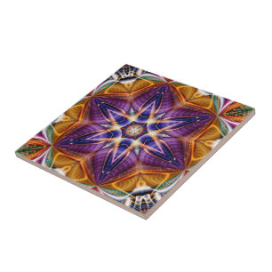 Retro Boho Bohemian Hippie Trippy Rosette Mandala Kakelplatta
