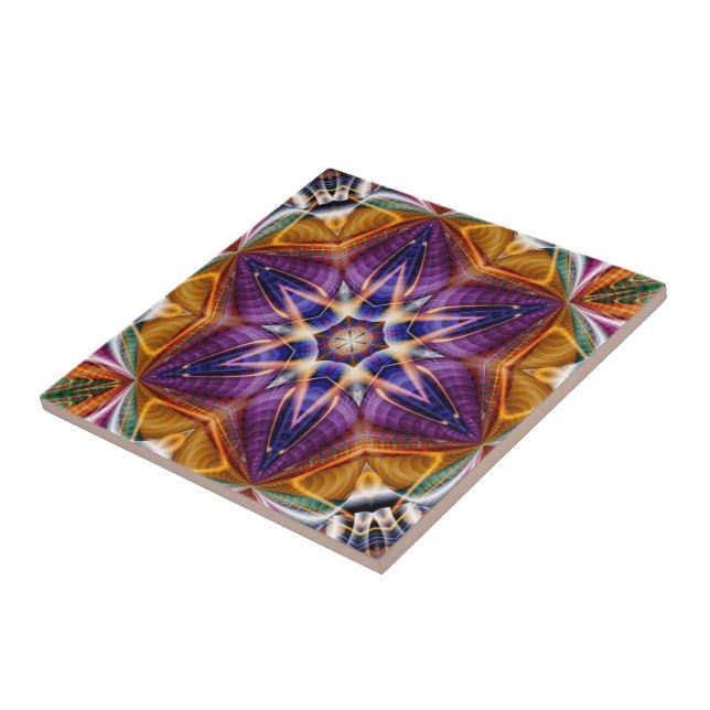 Retro Boho Bohemian Hippie Trippy Rosette Mandala Kakelplatta (Sidan)