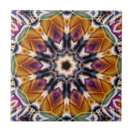 Retro Boho Bohemian Hippie Trippy Rosette Mandala Kakelplatta