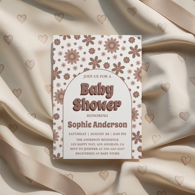 Retro Boho Brown Arch Daisy Floral Baby Shower Inbjudningar (Skapare uppladdad)