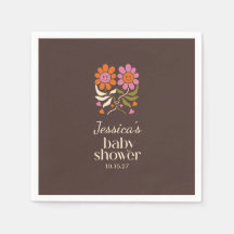 Retro Boho Brown Flower Groovy Baby Shower Anpassn