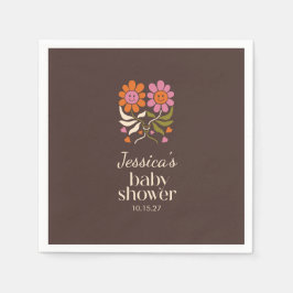 Retro Boho Brown Flower Groovy Baby Shower Anpassn Pappersservett