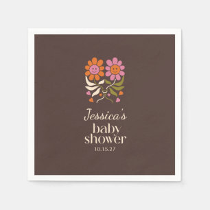 Retro Boho Brown Flower Groovy Baby Shower Anpassn Pappersservett