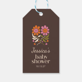 Retro Boho Brown Flower Twin Baby Shower Anpassnin Presentetikett