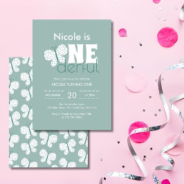 Retro Boho Butterfly 1:a födelsedagen Dusty Blue Inbjudningar