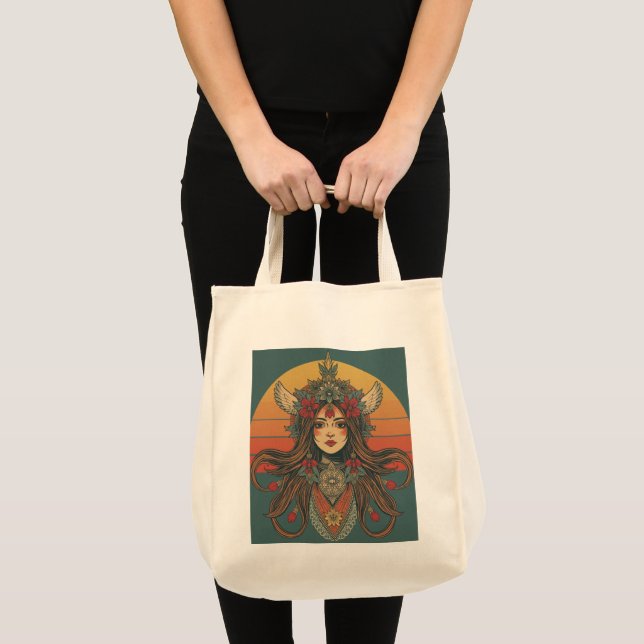 Retro Boho Chi-handväskan - 70-talsinspirerad femi Tygkasse (Framsida (produkt))