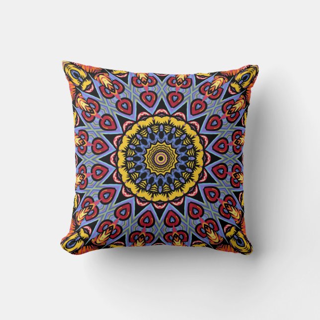 Retro Boho Chic Bohemian Hippie Rosette Mandala Kudde (Framsida)