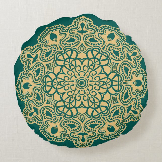Retro Boho Chic Bohemian Hippie Rosette Mandala Rund Kudde (Baksidan)