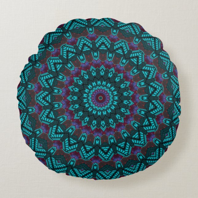 Retro Boho Chic Bohemian Southwest Mandala Rund Kudde (Framsidan)