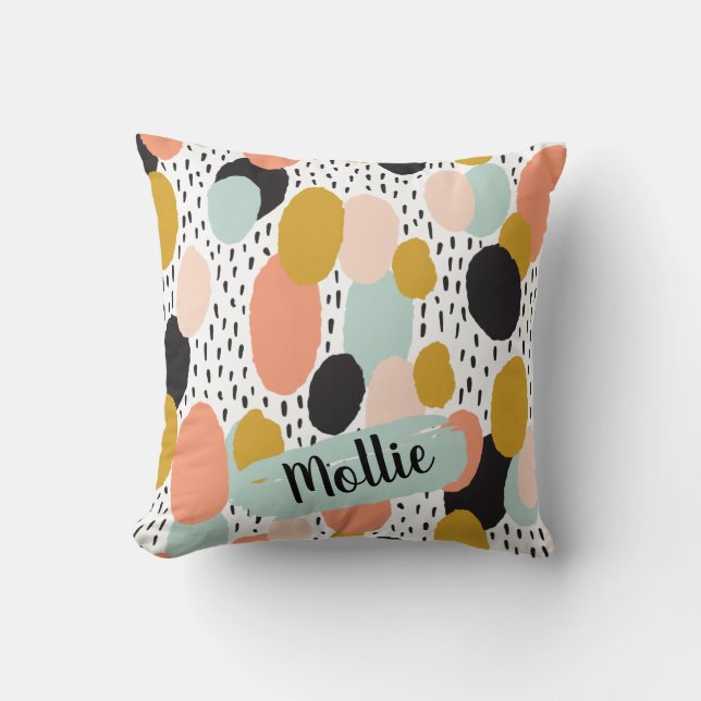 Retro Boho Chic MidCentury Abstrakt Konst Namn Kudde (Framsida)