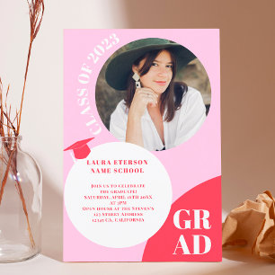 Retro boho cirkel röd rosa 5 foton studenten inbjudningar
