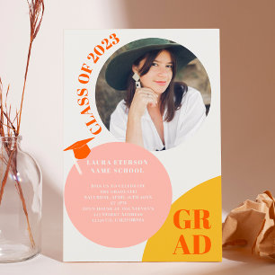 Retro boho cirkel rosa orange 5 foton studenten inbjudningar
