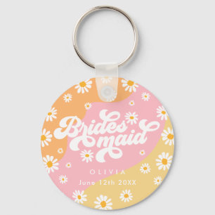 Retro Boho Daisy Personlig Bridesmaid Gift Nyckelring