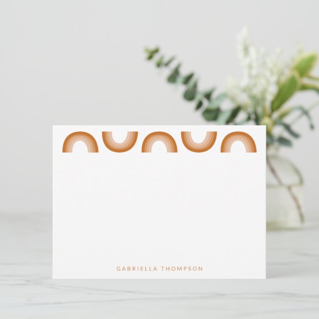 Retro Boho Desert Rainbow Terracotta Personlig Anteckningskort (Stående Fram)