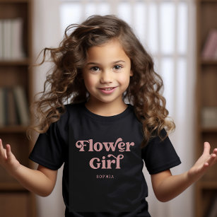 Retro Boho Dusty Ro Typography   Flower Girl T Shirt