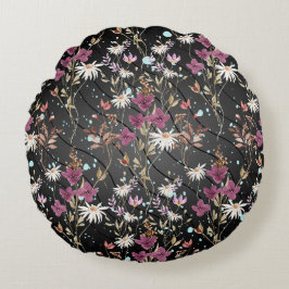 Retro Boho Elegant Wildblommor Rund Kudde