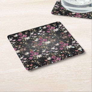 Retro Boho Elegant Wildblommor Underlägg Papper Kvadrat