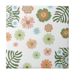 retro boho-färgad blommigt botanisk snyggt kakelplatta