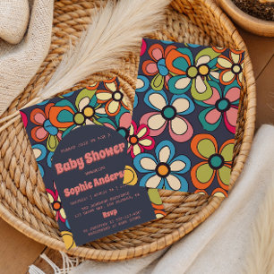 Retro Boho Färgglad 70-tals Blommig Bebis-fest Inbjudningar