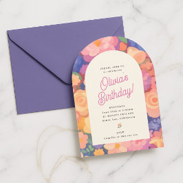 Retro Boho Flower Party Invite Inbjudningar