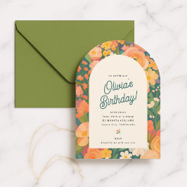Retro Boho Flower Party Invite Inbjudningar