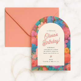 Retro Boho Flower Party Invite Inbjudningar