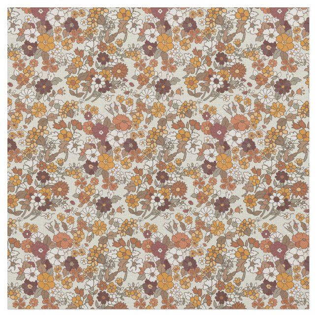 Retro Boho Flowers Mediterranean Mönster Tyg (Närbild)