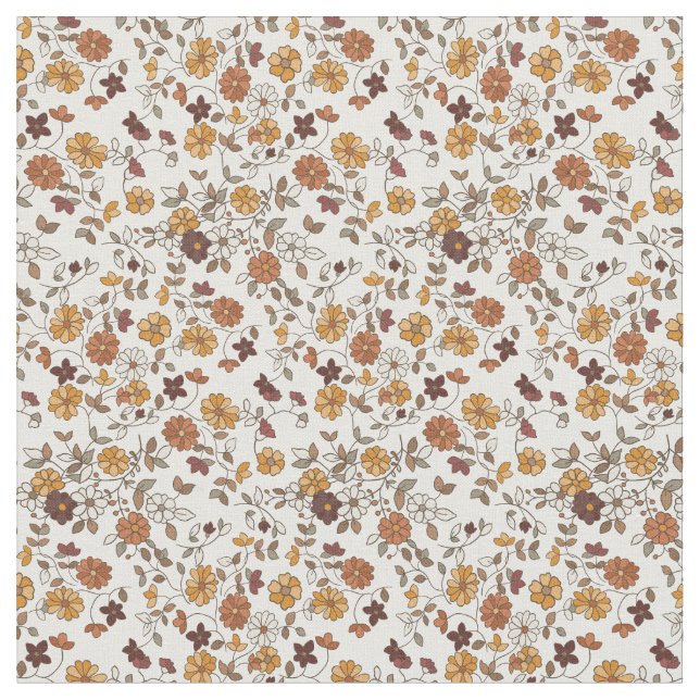 Retro Boho Flowers Mediterranean Mönster Tyg (Närbild)
