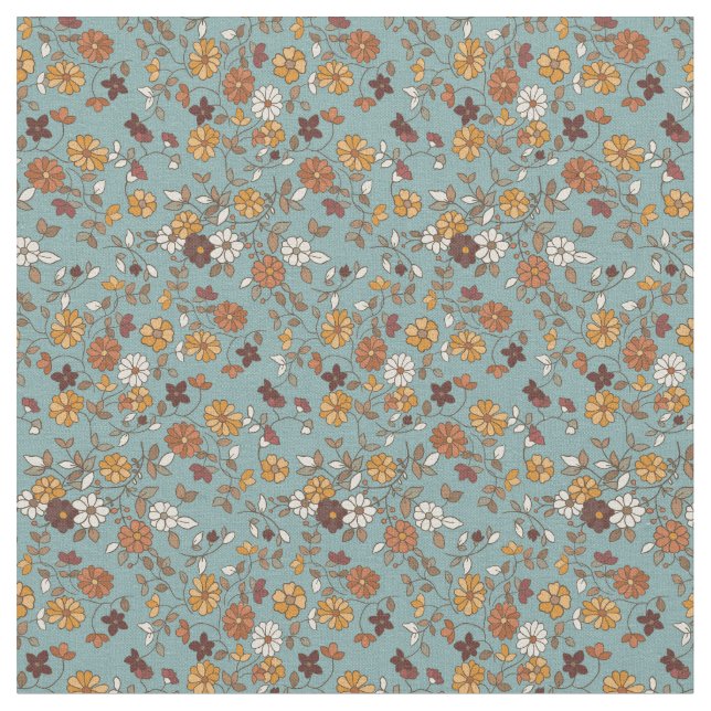 Retro Boho Flowers Mediterranean Mönster Tyg (Närbild)
