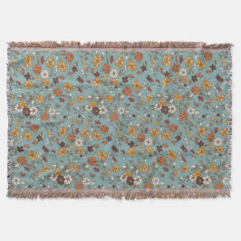 Retro Boho Flowers Mönster Filt