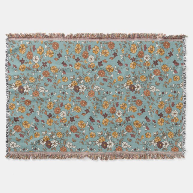 Retro Boho Flowers Mönster Filt (Framsidan)