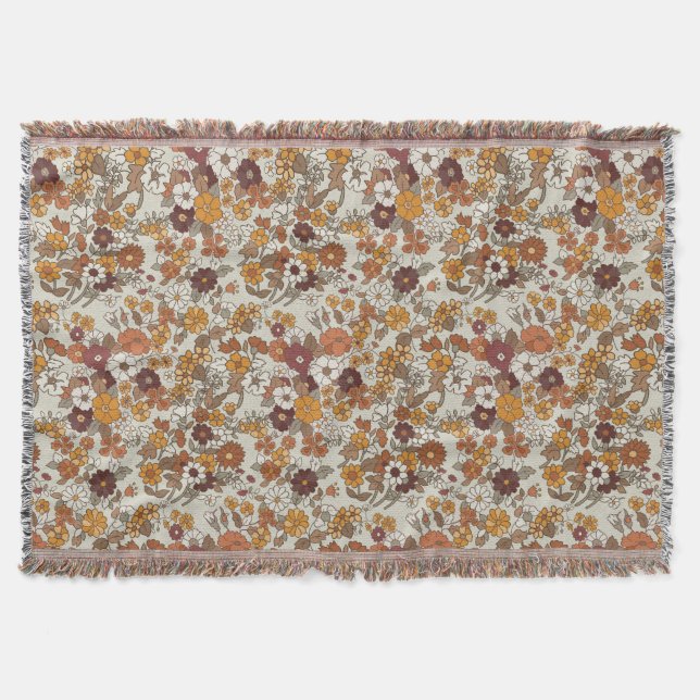 Retro Boho Flowers Mönster Filt (Framsidan)