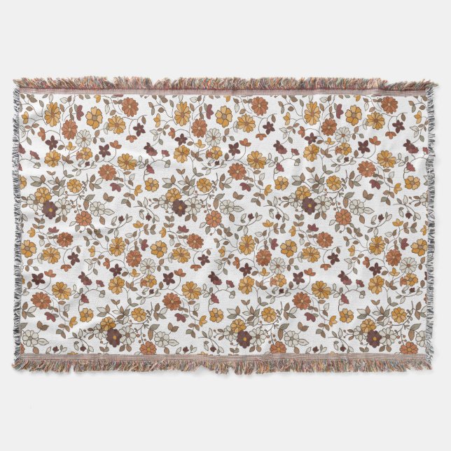 Retro Boho Flowers Mönster Filt (Framsidan)