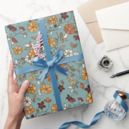 Retro Boho Flowers Mönster Presentpapper