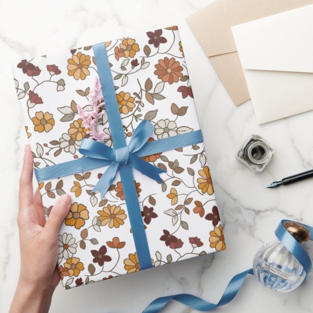 Retro Boho Flowers Mönster Presentpapper (Gifting)