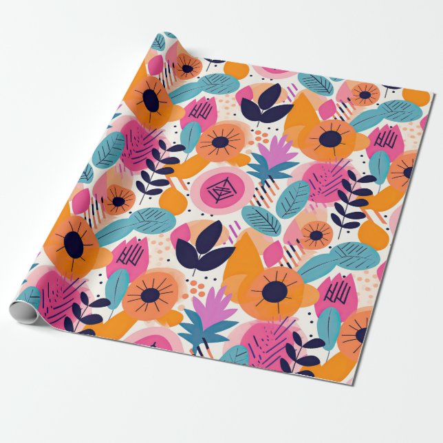 Retro Boho Folk Art Stil Whimsical Blommig Present Presentpapper (Utrullad)