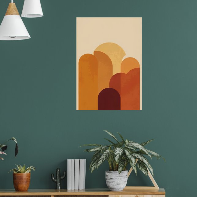 Retro Boho Geometrisk Båge Konst Affisch | Jordnär (Vardagsrum 1)