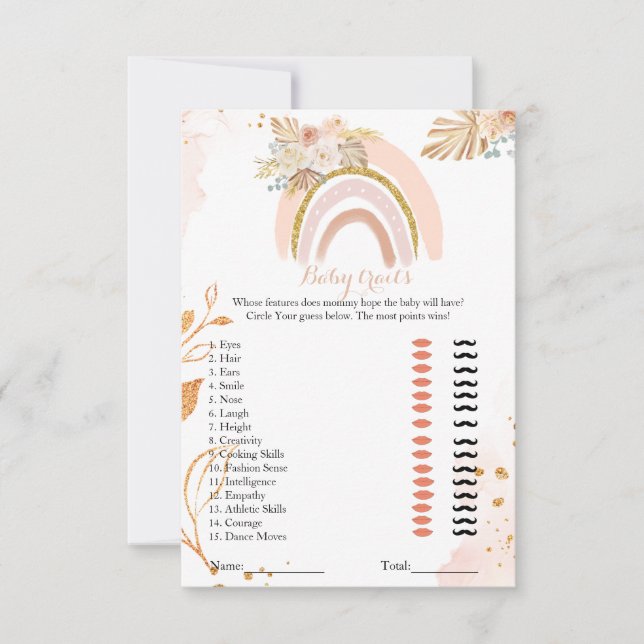 Retro Boho Grass baby-könskort för babydusch (Framsida)