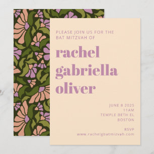 Retro Boho Grön Botanisk Groovy Bat Mitzvah Inbjudningar