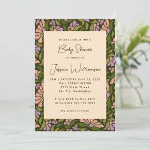 Retro Boho Grönt Botanical Groovy Baby Shower Inbjudningar
