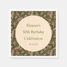 Retro Boho Grönt Cute Blommigt Anpassningsbar 50:e Pappersservett