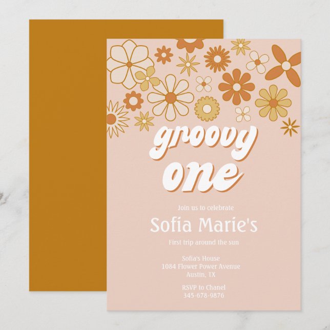 Retro Boho Groovy One Boho Första födelsedagen Inbjudningar (Fram/baksida)