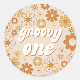 Retro Boho Groovy One Hippie första födelsedagen Runt Klistermärke