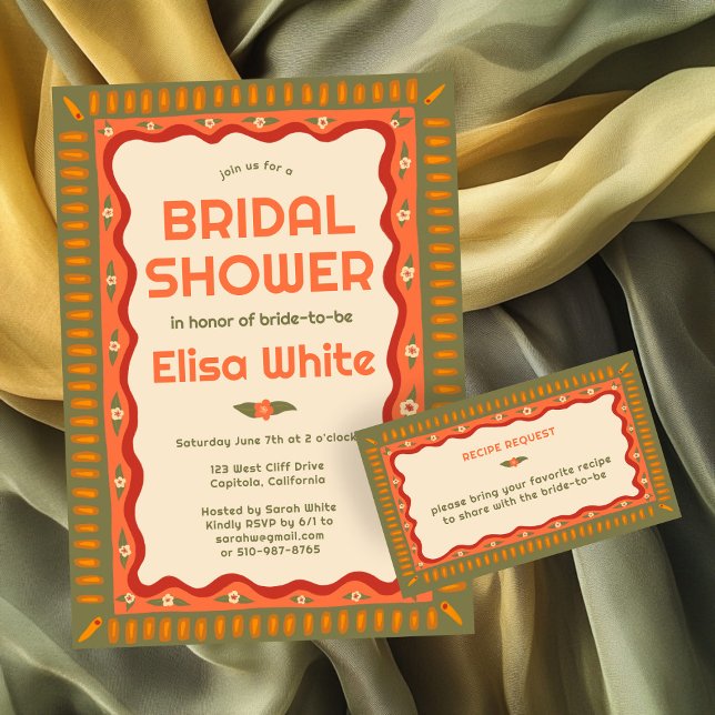 Retro Boho Handgjord SKRÄDDARSYD Bröllopsfest Rece Tilläggskort (Retro Boho Handmade CUSTOM Bridal Shower Recipe Enclosure Card
)