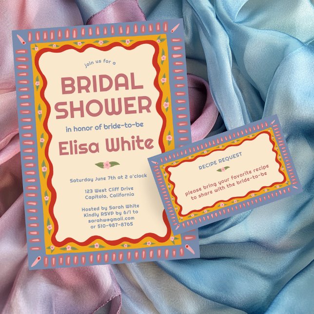 Retro Boho Handmade ANPASSNINGSBAR Möhippa Recept Tilläggskort (Retro Boho Handmade CUSTOM Bridal Shower Recipe Enclosure Card
)