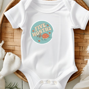 Retro Boho Havssköldpadda Baby Fem Månader Milstol Runt Klistermärke